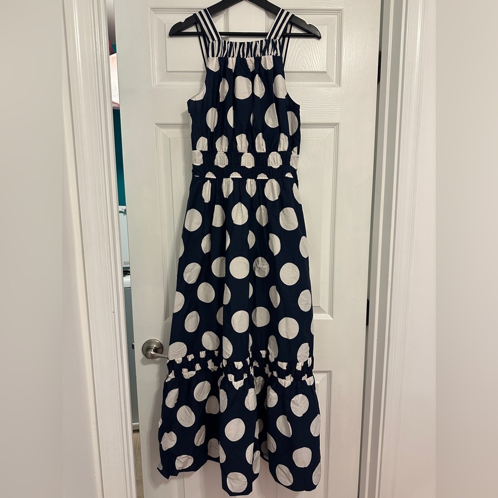 NWT Anthropologie White and NavyBlue Sleeveless Sundress for Wedding Guest